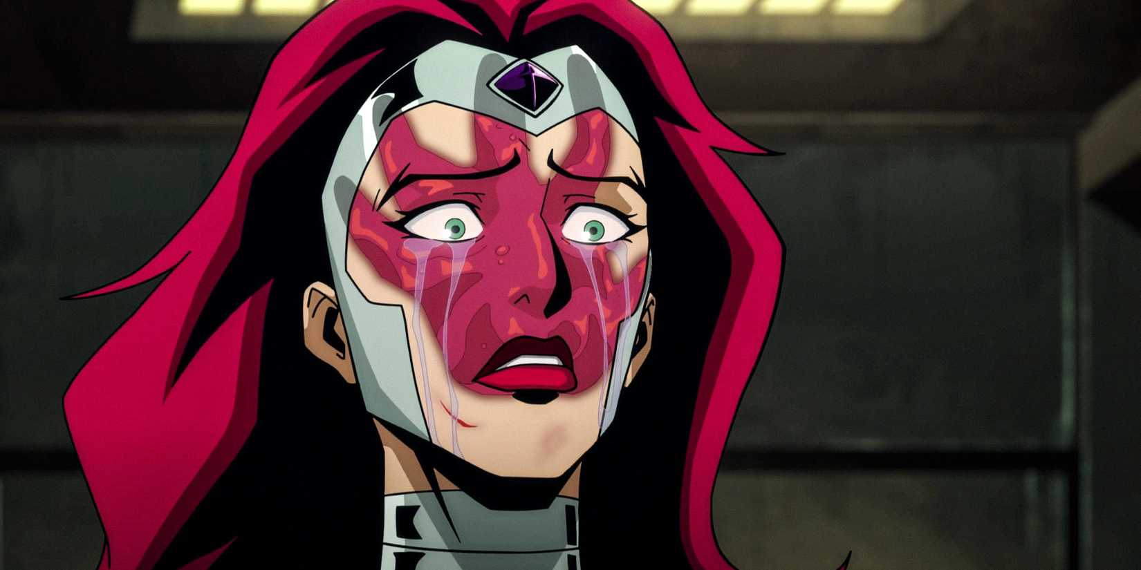 Circe weeps after seeing a vision of Princess Ilana taking control of the world in Creature Commandos Season 1 Ep 4