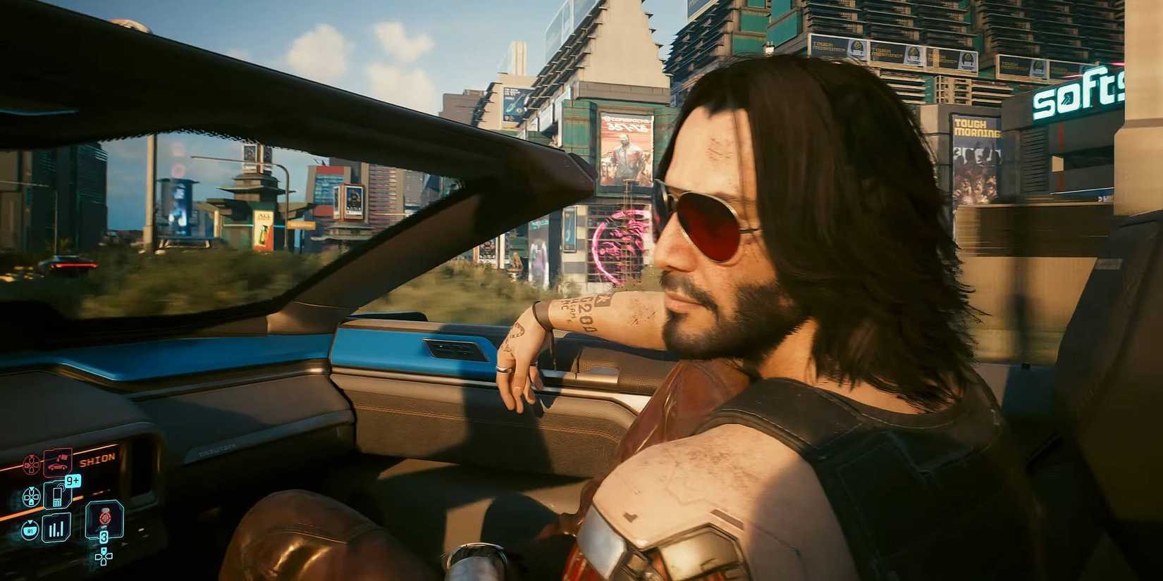 Johnny Driving in Cyberpunk 2077.
