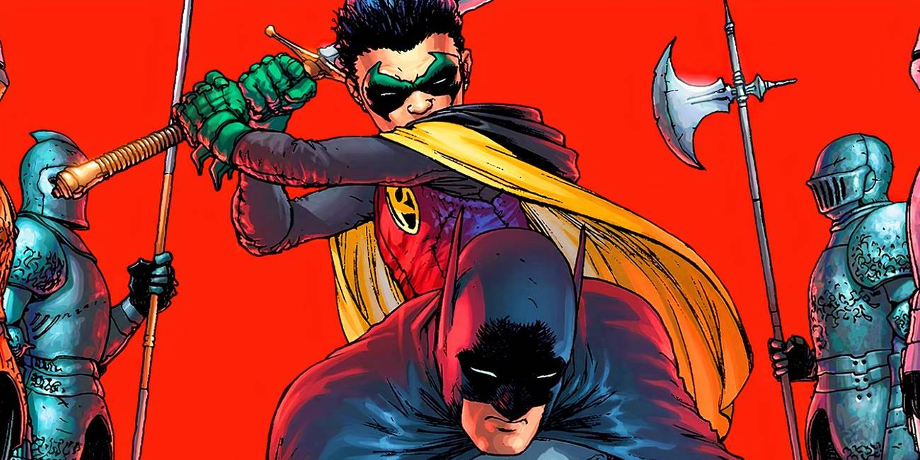Damian Wayne bedroht Batman in DC Comics mit einem Schwert