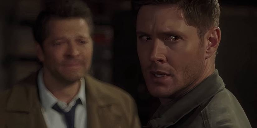 Dean chorando na confissão de Castiel na temporada 15 sobrenatural, episódio 18, desespero