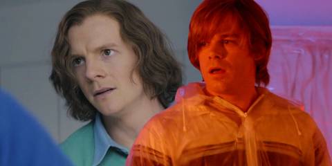 Dexter Morgan (Patrick Gibson) in Dexter: Original Sin and Dexter Morgan (Michael C. Hall) wearing a rain jacket in Dexter