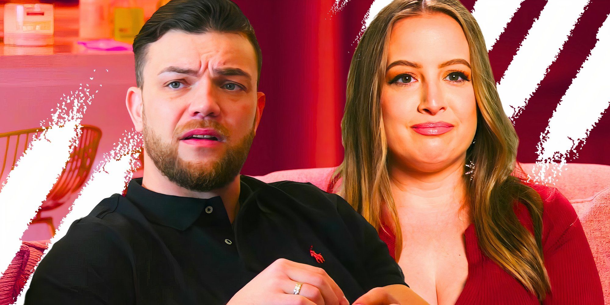 Elizabeth Potthast smiling and Andrei Castravet looking annoyed 90 Day Fiancé 