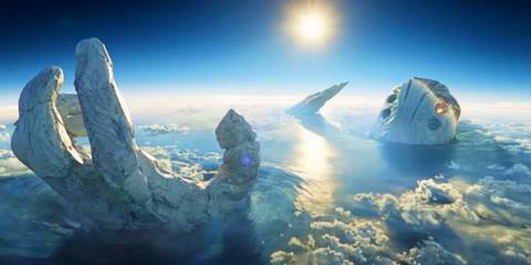 The Dead Celestial Tiamut half emerged from the Earth in Eternals