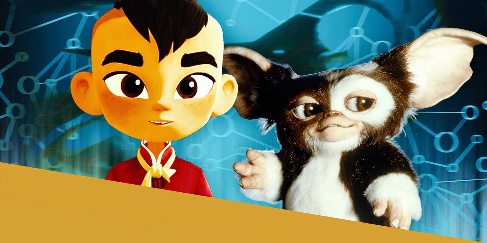 Gizmo de Gremlins ao lado de Sam Wing animado