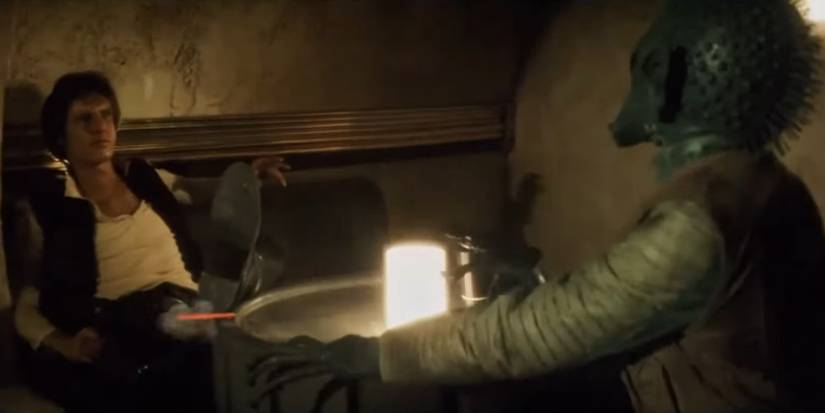 Han Solo defeats Greedo in the 1997 Star Wars: A New Hope special edition.