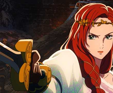 Гера с мечом, вытянутым, и суровым выражением лица в *Война Рохиров*