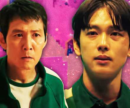 Ги-Хун с нахмуренным лицом и Мён-Ки с обеспокоенным видом в Squid Game, сезон 2