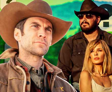 Wes Bentley as Jamie, Cole Hauser as Rip, and Kelly Reilly as Beth in Yellowstone.