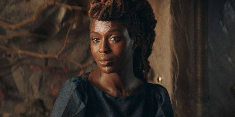 Jodie Turner-Smith looking at someone off screen in The Acolyte