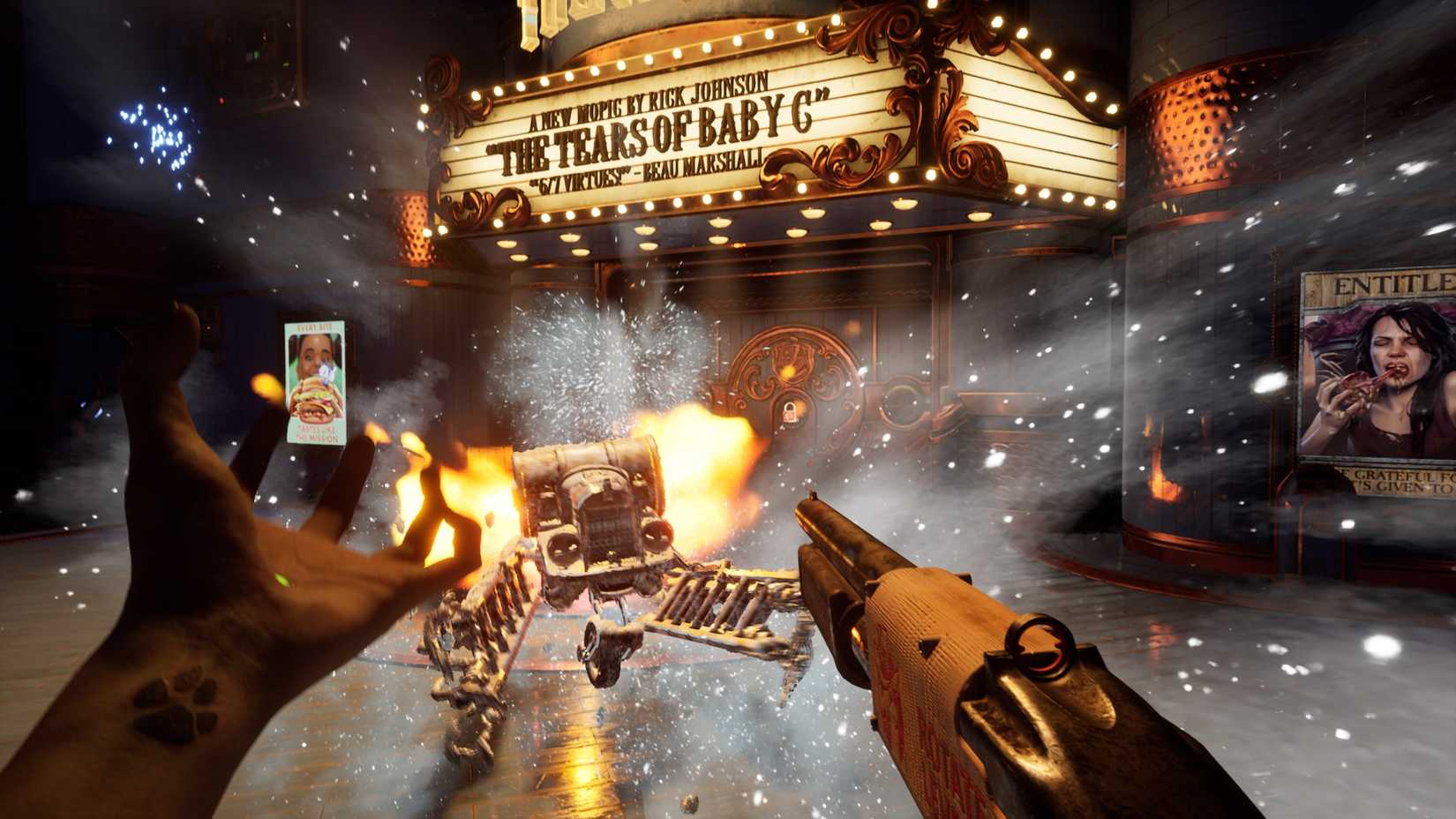 Judas first person pov showing hands and a gun attacking