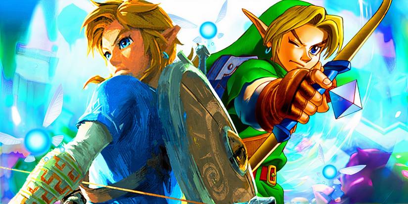 Link from Ocarina of Time next to Link from BOTW