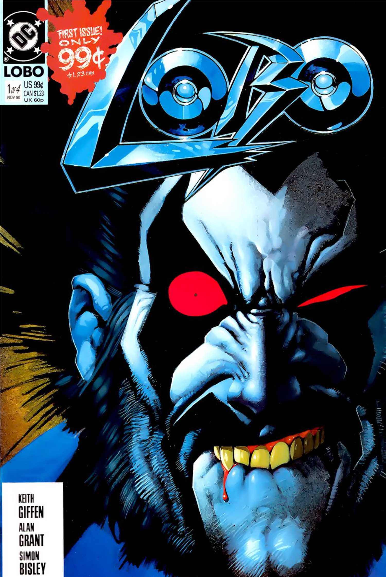 Comic book cover: a Close-up of Lobo biting his lip.