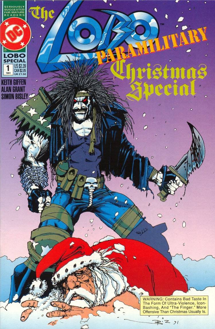 Comic book cover: Lobo stands victorious over Santa