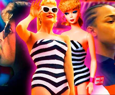 Марго Робби в роли Барби и куклы Барби, Twinkie с Snickers в Tokyo Drift, и Силвестр Сталлоне, пьющий Pepsi в Cobra