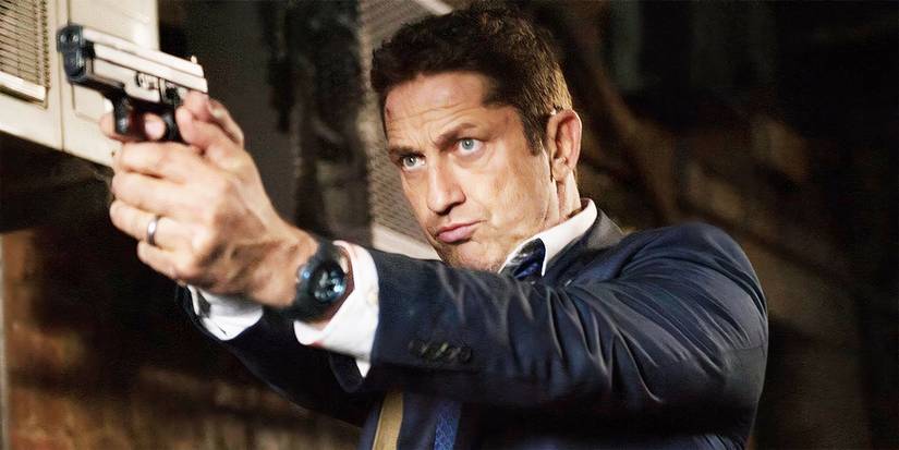 Mike Banning holding a gun in London Has Fallen