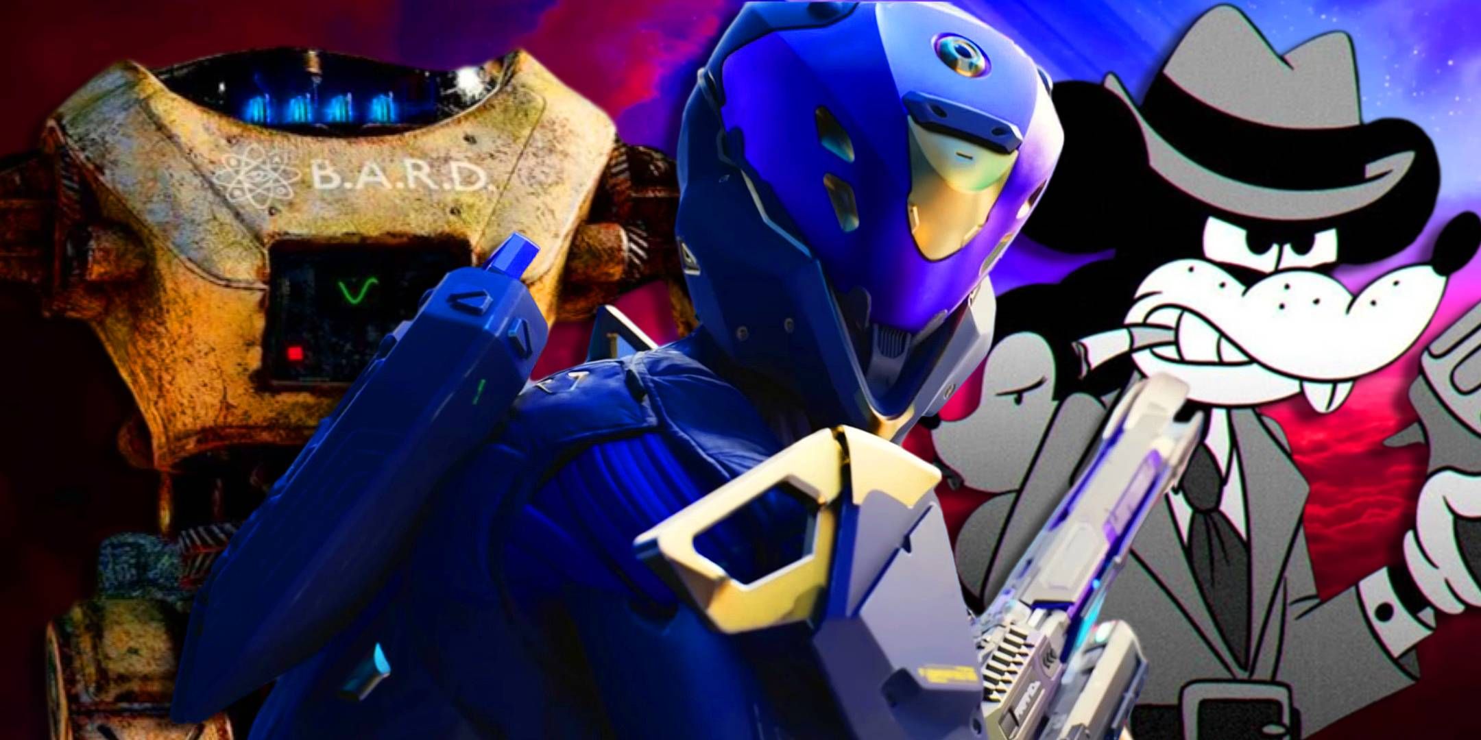 Characters from Splitgate 2, Atomfall, and Mouse: P.I. For Hire in a row.