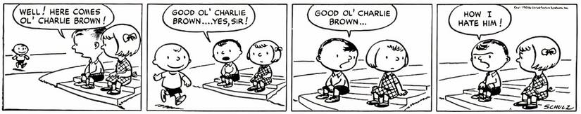 First Peanuts comic strip.
