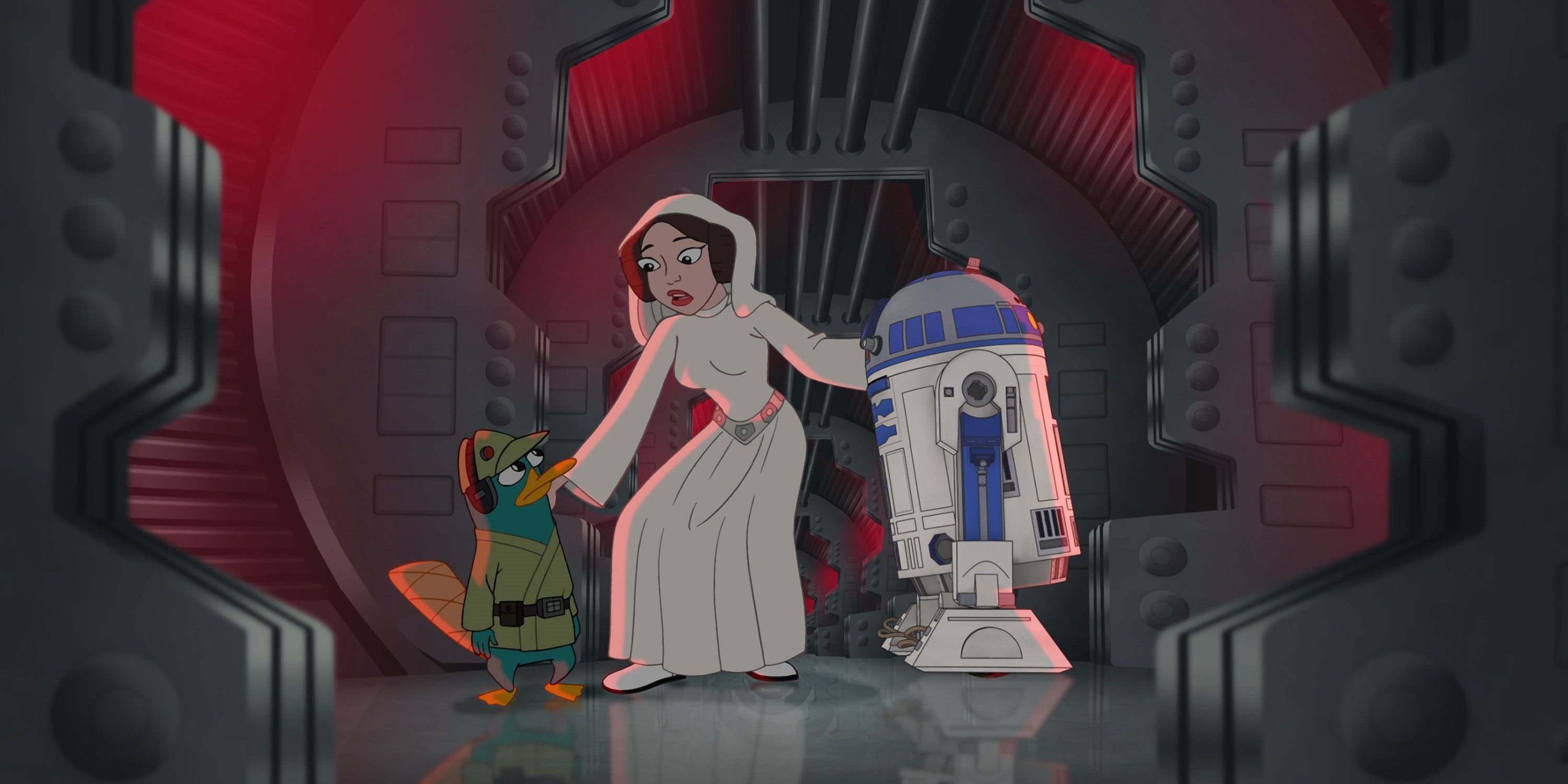 Perry como Leia e R2D2 em Phineas e Ferb Star Wars