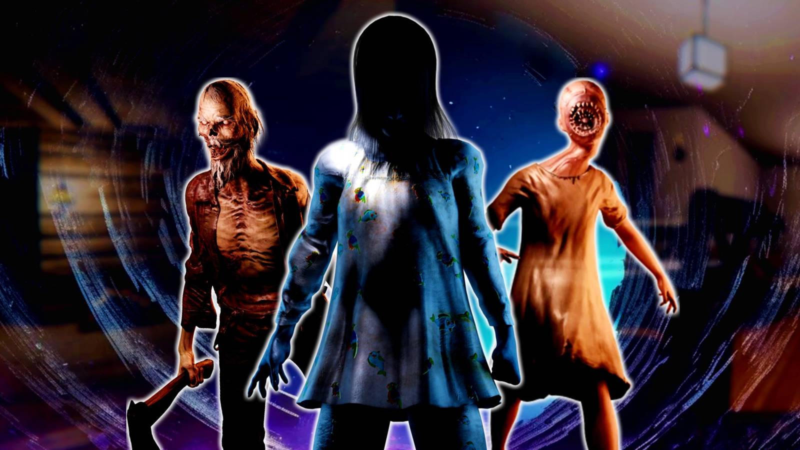 Phasmophobia patient 07 and two other entities standing menacingly