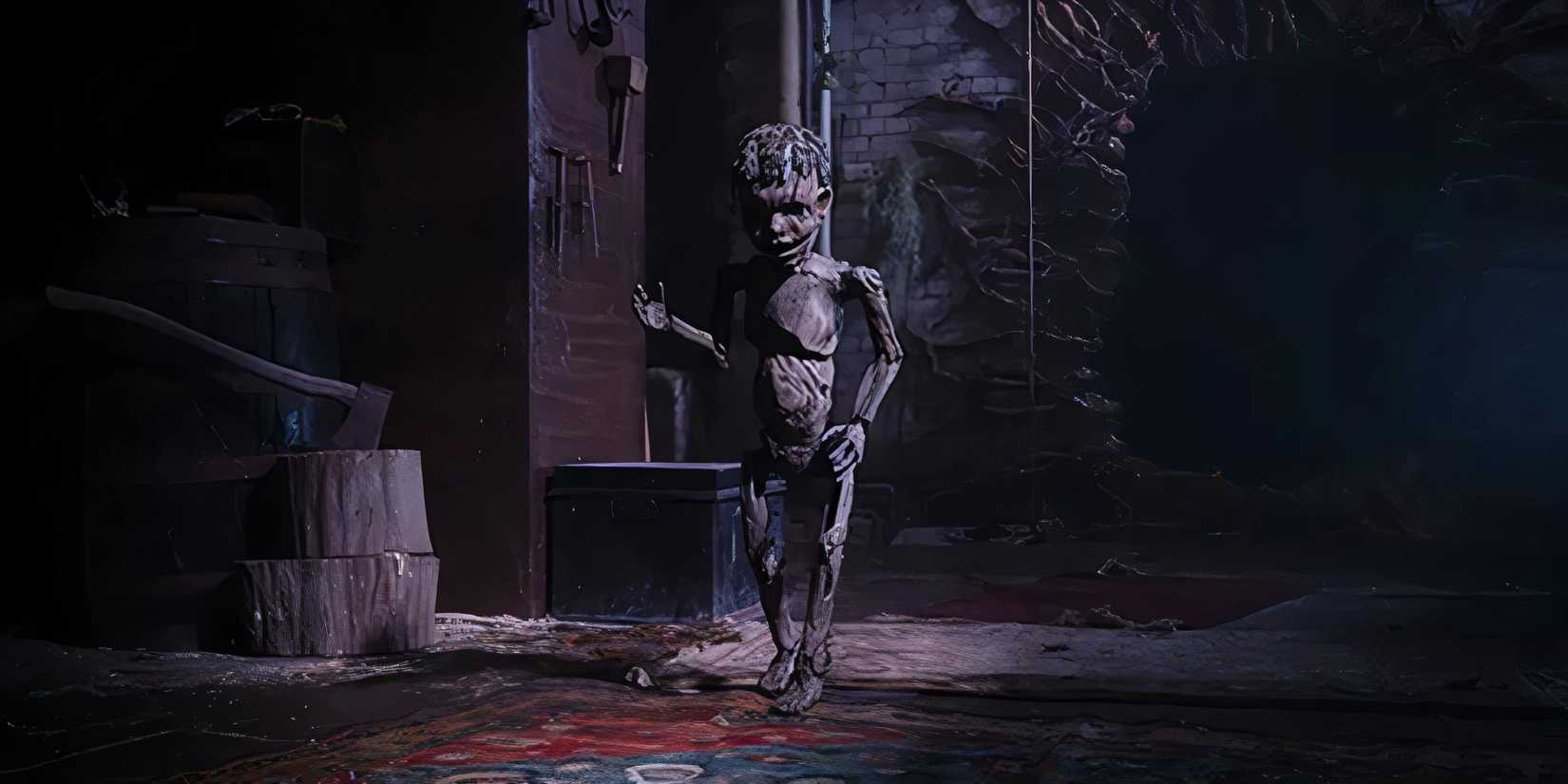 Pinocchio caminhando em um ambiente escuro em Pinocchio Unstrung