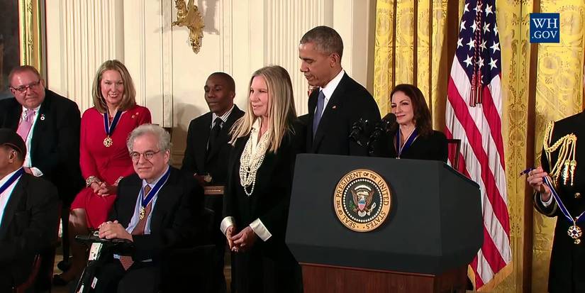 President Barack Obama awarding Barbra Streisand with the 2015 Presidential Medal of Freedom
