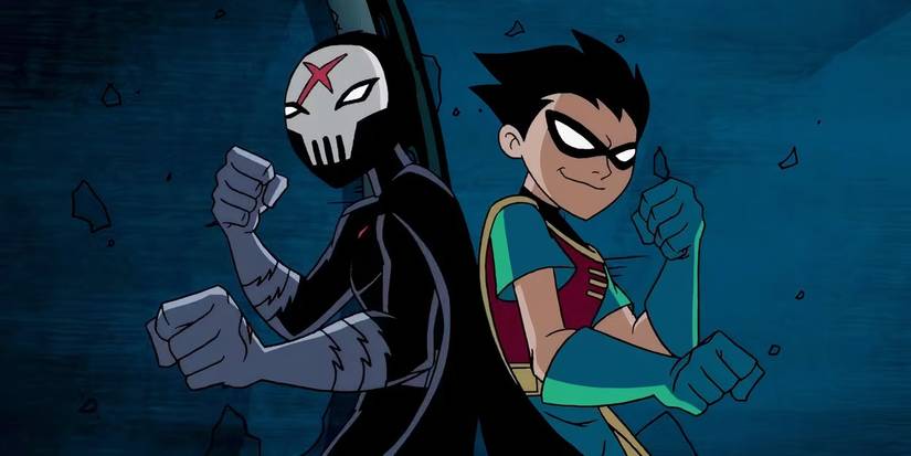 Robin e Red X se preparando para lutar lado a lado em Jovens Titãs