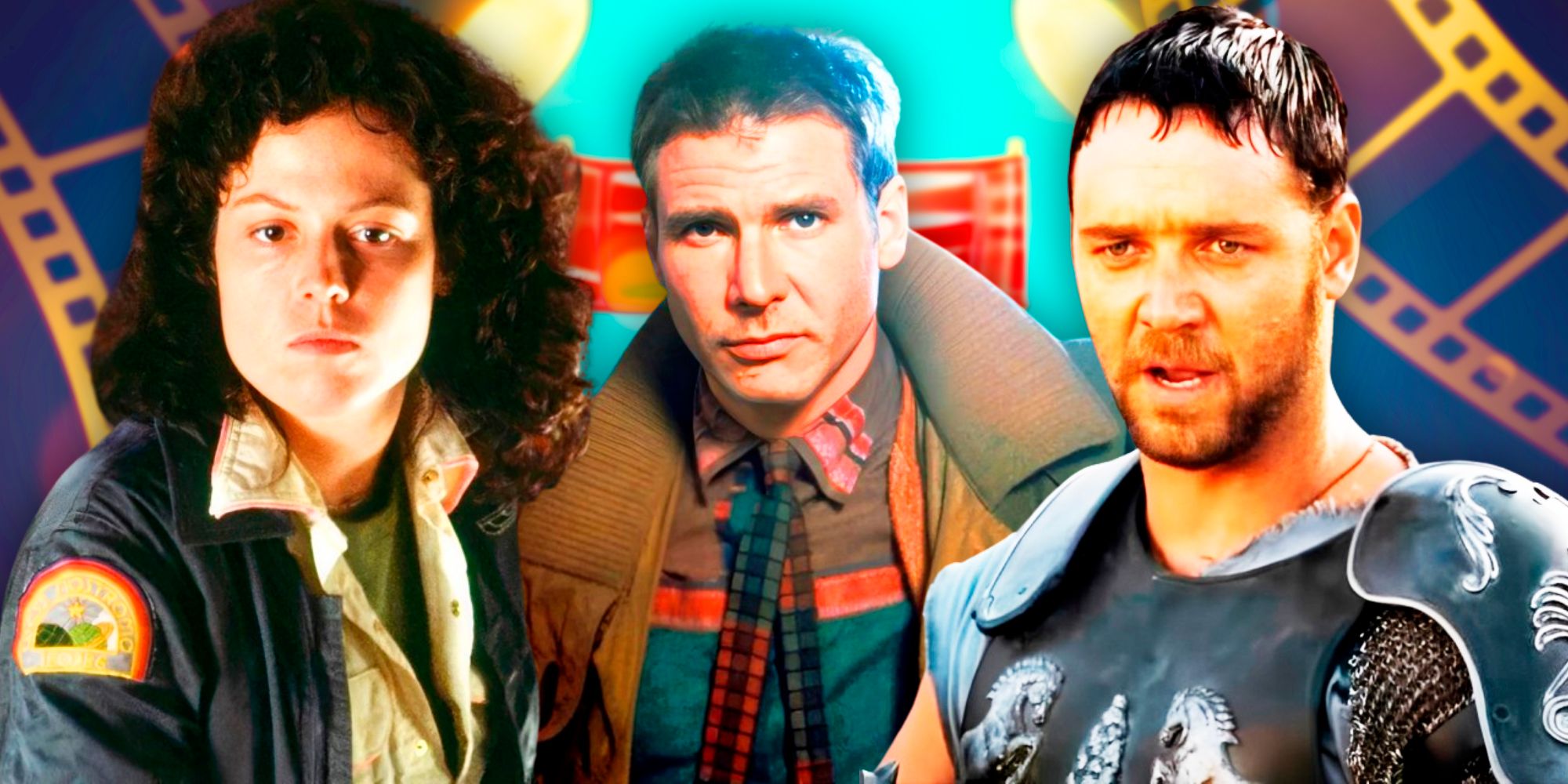 Russell Crowe from Gladiator, Sigourney Weaver from Alien and Harrison Ford from Blade Runner