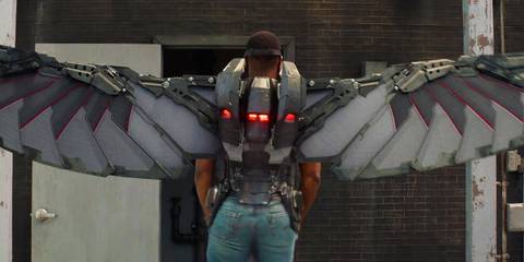 Sam Wilson in the wing-suit in Captain America The Winter Soldier