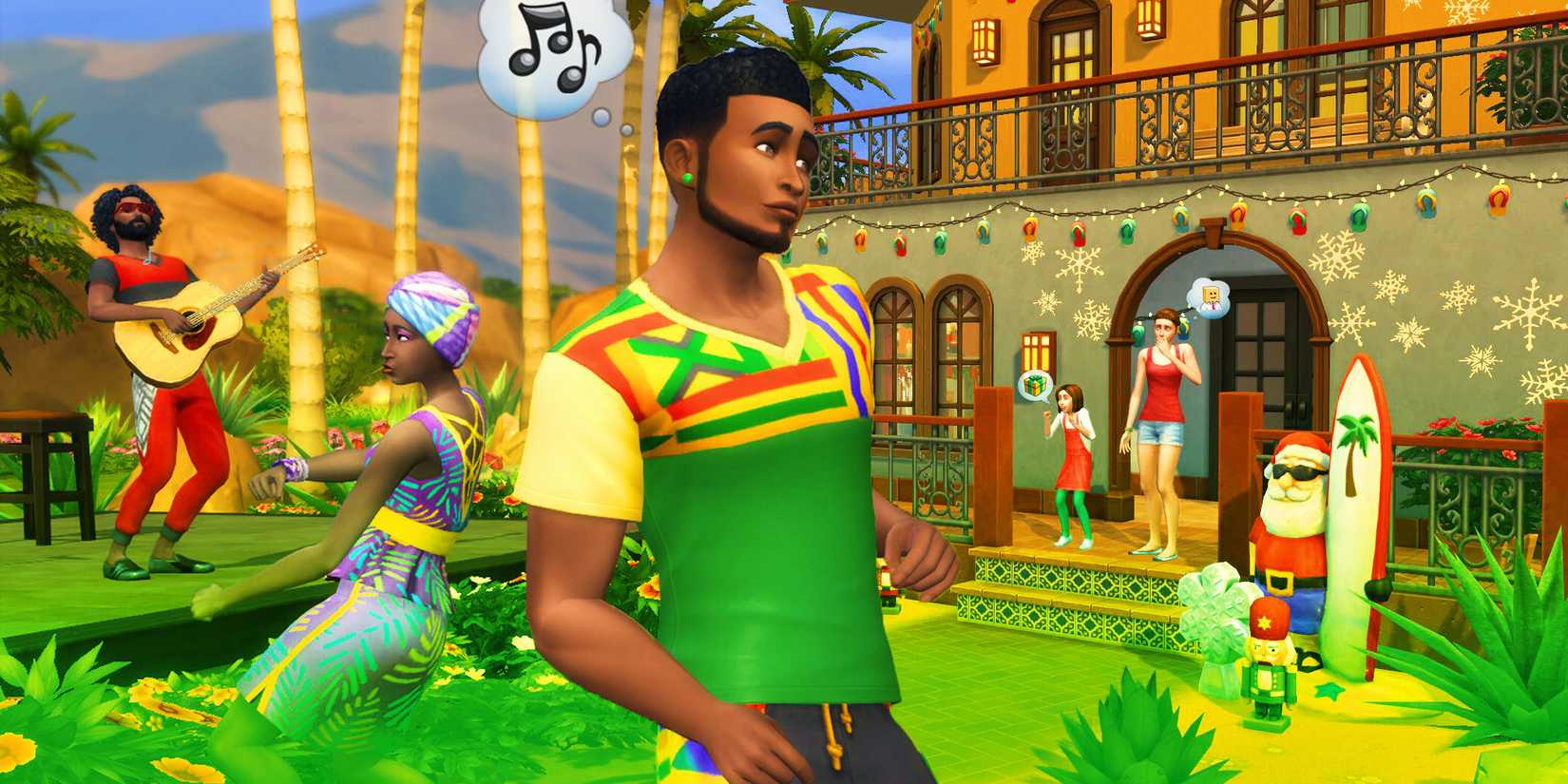 A Sim dancing with other sims playing music in the background in The Sims 4.