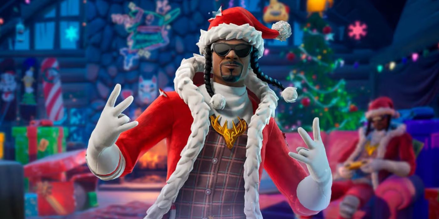 Snoop Dogg wearing a Santa Skin in Fortnite