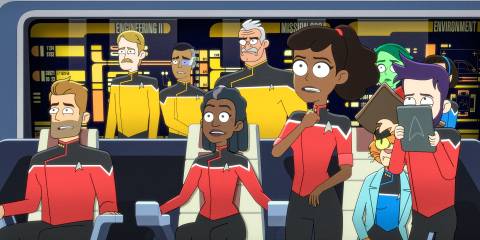 The USS Cerritos crew shocked in Star Trek: Lower Decks Season 5 Ep 10