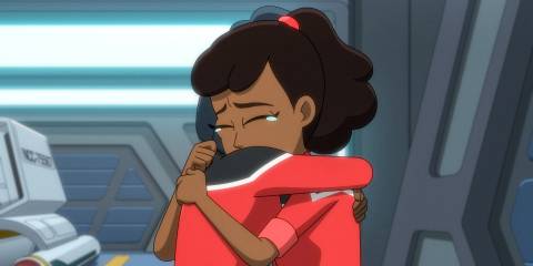 Mariner tearfully says goodbye to Captain Freeman with a hug in Star Trek: Lower Decks Season 5 Ep 10