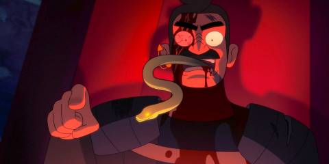 A young Shaxs with a snake coming out of his mouth in Star Trek: Lower Decks Season 5 Ep 8