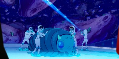 A group of ensigns on a mission with space creatures called Buhgoons in Star Trek: Lower Decks Season 5 Ep 8