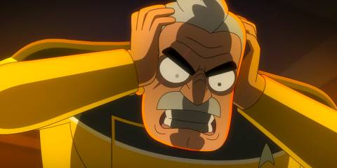 Shaxs experiencing a severe headache in Star Trek: Lower Decks Season 5 Ep 8