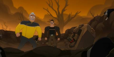 Shaxs and youger Shaxs meditate on their traumas from the Cardassian Occupation in Star Trek: Lower Decks Season 5 Ep 8