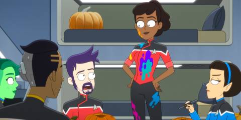 Mariner splattered with colorful paint in Star Trek: Lower Decks Season 5 Ep 8