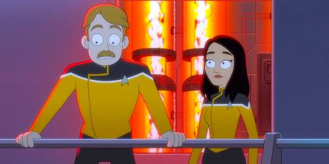 Billups and Meredith repairing equipment failures on the ship in Star Trek: Lower Decks Season 5 Ep 8