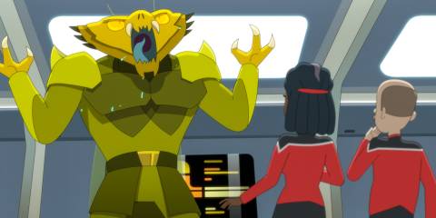 A Clicket reveals its identity to Captain Freeman and Stevens in Star Trek: Lower Decks Season 5 Ep 8