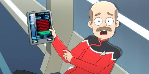 Stevens showing the tasks from his schedule in Star Trek: Lower Decks Season 5 Ep 8