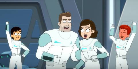 Beta shifters and Delta shifters celebrating their victory in Star Trek: Lower Decks Season 5 Ep 8