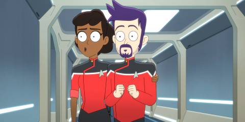 Mariner and Boimler looking shocked in Star Trek: Lower Decks Season 5 Ep 8