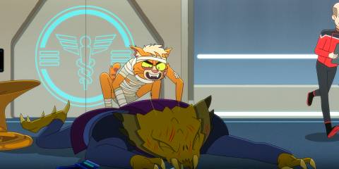 T'Ana defeats a clicket with scratches in Star Trek: Lower Decks Season 5 Ep 8