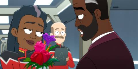 Stevens surprises Captain Freeman by arranging a date with her husband in Star Trek: Lower Decks Season 5 Ep 8