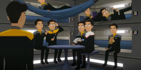 The crew of multiple Harry Kims welcomes a new Harry Kim in Star Trek: Lower Decks Season 5 Ep 9