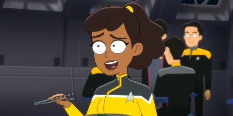 Mariner looking embarrassed in Star Trek: Lower Decks Season 5 Ep 9