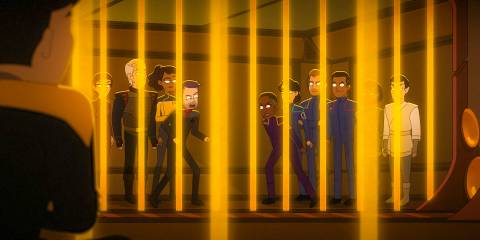 Boimler and Sloane and their respective crews are taken prisoner by the Khwopians in Star Trek: Lower Decks Season 5 Ep 9