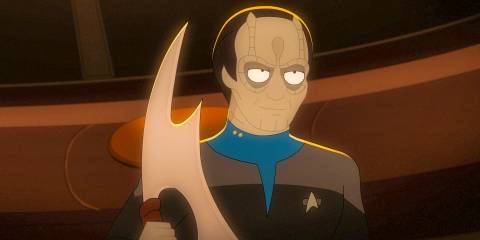 Elim Garak, a brilliant Cardassian surgeon on the Anaximander ship in Star Trek: Lower Decks Season 5 Ep 9