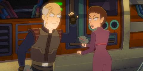 Curzon Dax and  T'Pol havinf an argument in Star Trek: Lower Decks Season 5 Ep 9