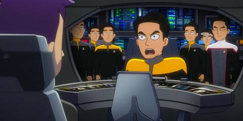 Harry Kim and his crew of Harry Kims steal Sloane's ship in Star Trek: Lower Decks Season 5 Ep 9